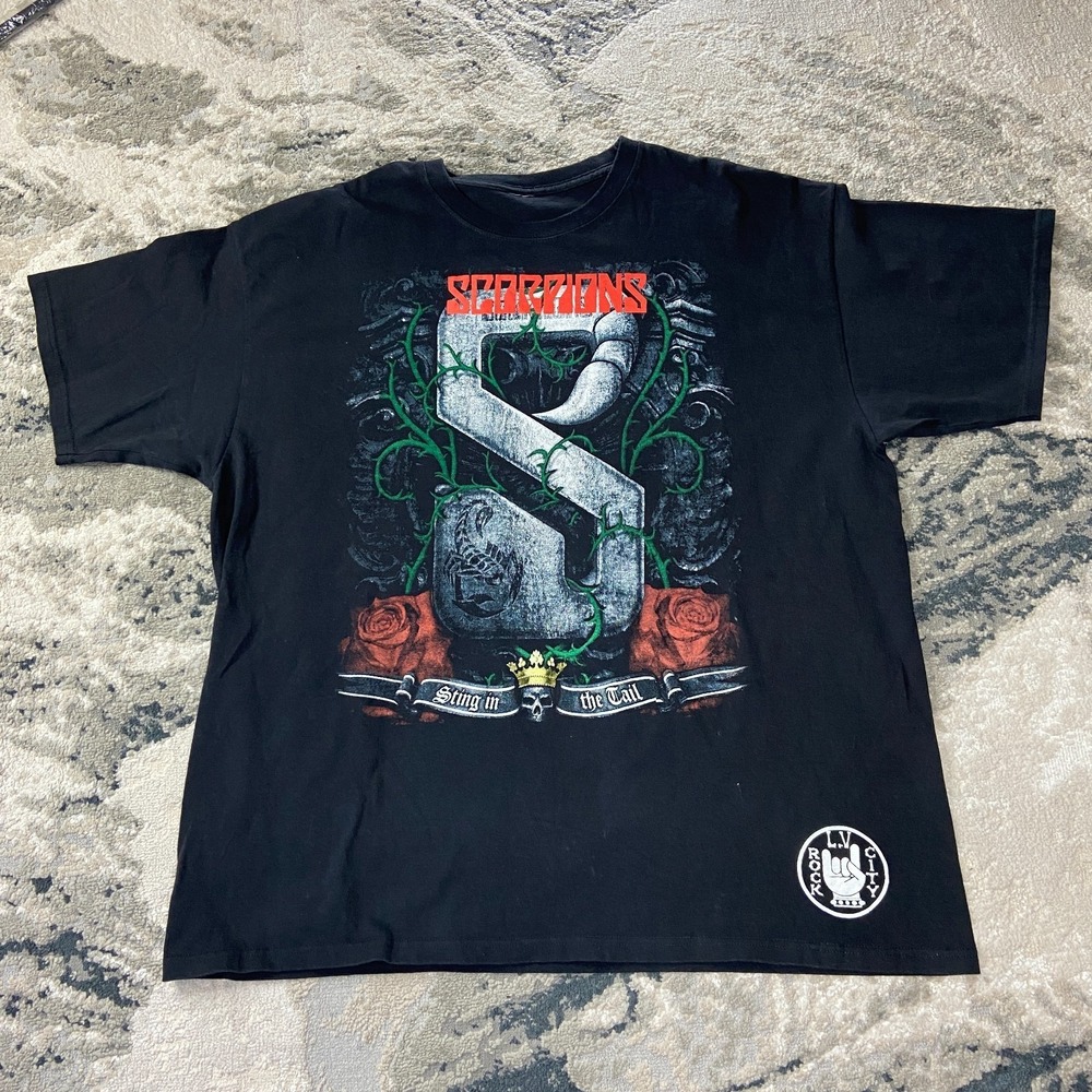 Y2K Scorpions Band T Shirt XXL Black Graphic Print Sting In The Tail Tour Rock‎
